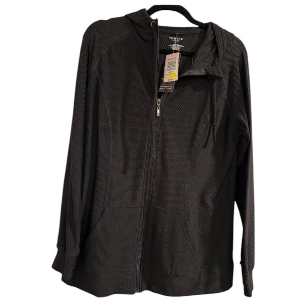 NOS Torrid Active Performance Black Textured Full Zip Hoodie Jacket 1X Nwt